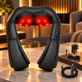 Schwarzes Shiatsu Nacken-Schulter-Massagegerät mit Wärmefunktion, EU-Netzteil und Kfz-Adapter