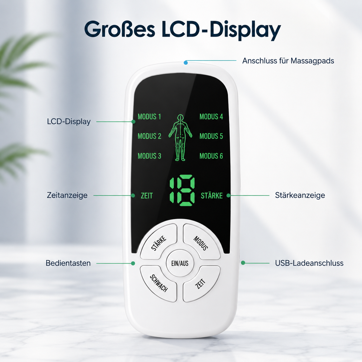 Fernbedienung mit großem LCD-Display.
