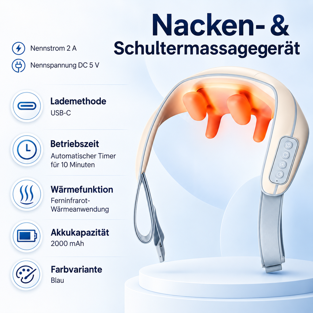 Nacken-Schulter-Massagegerät mit 6D-Knetmassage und Wärme