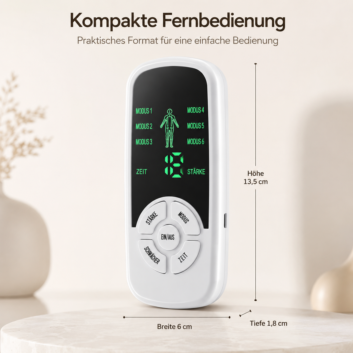 Kompakte Fernbedienung mit Display.
