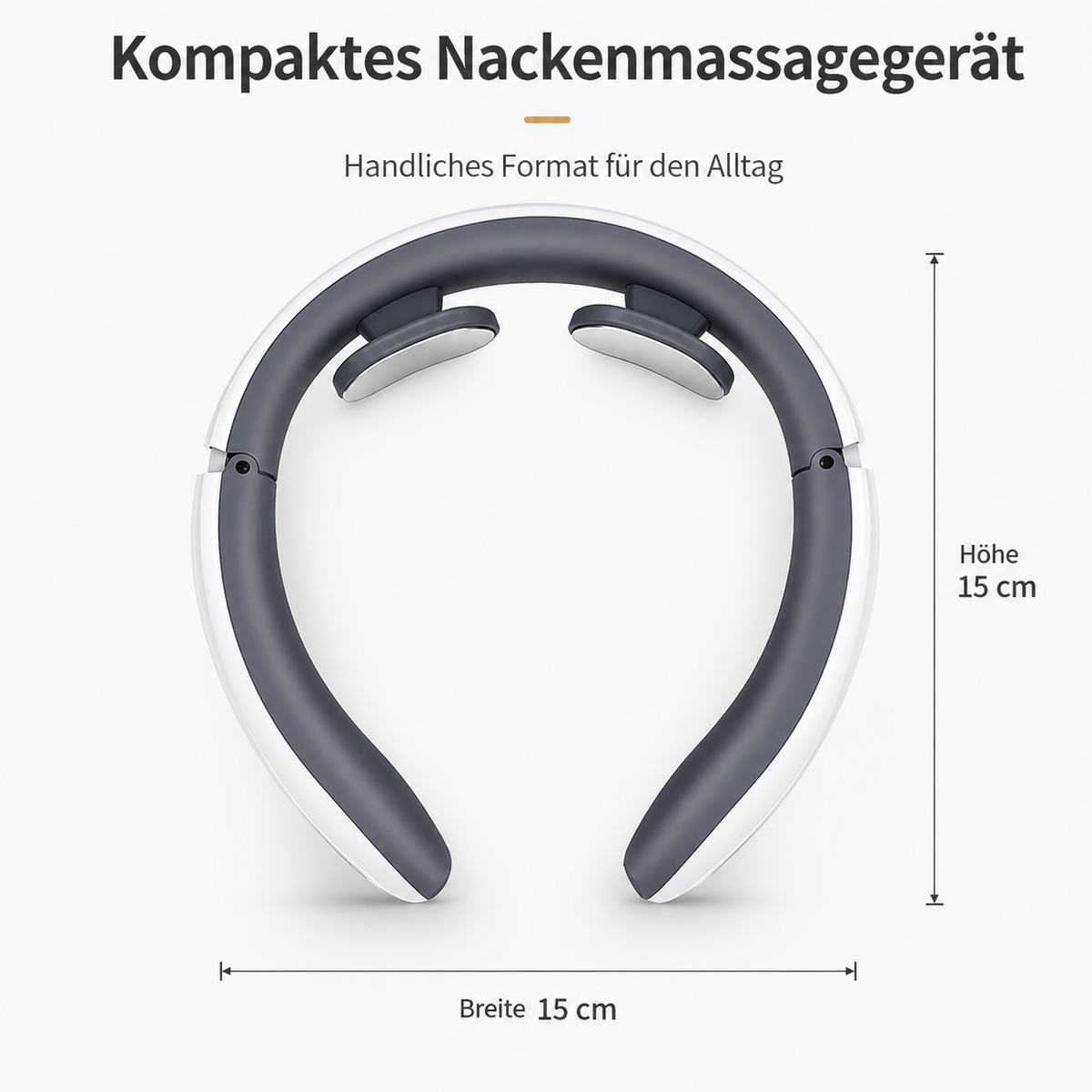 Kompaktes Nackenmassagegerät mit Maßangaben.
