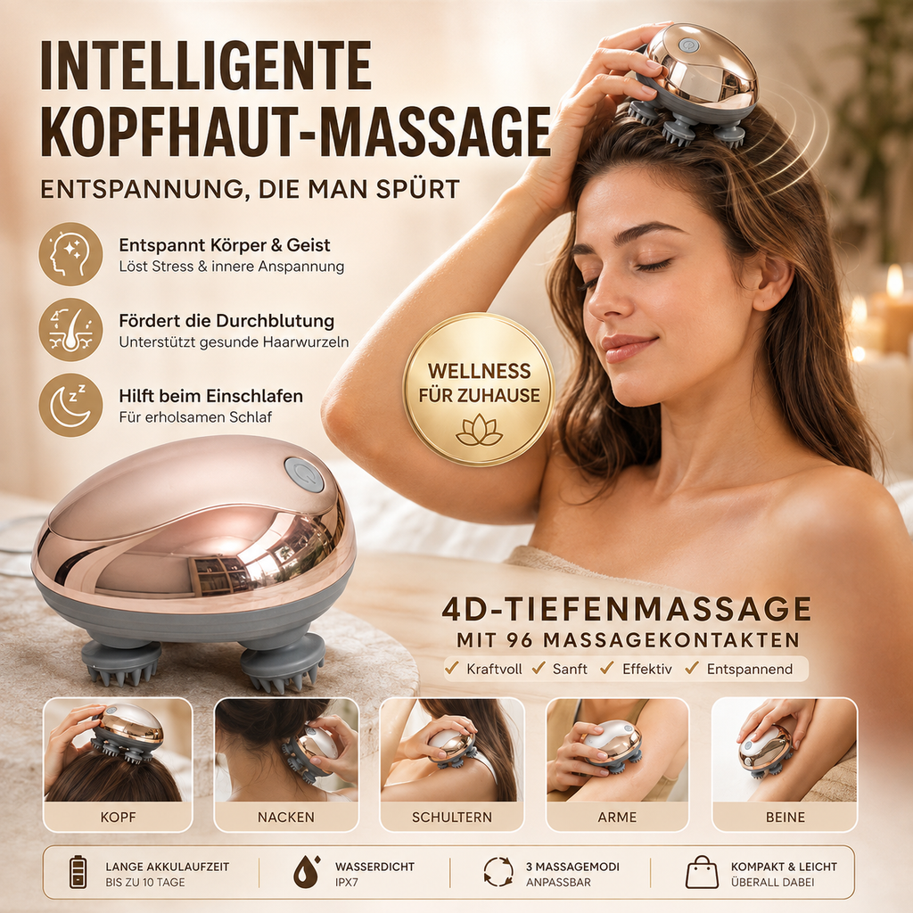 Kopfhautmassagegerät für verschiedene Körperbereiche.
