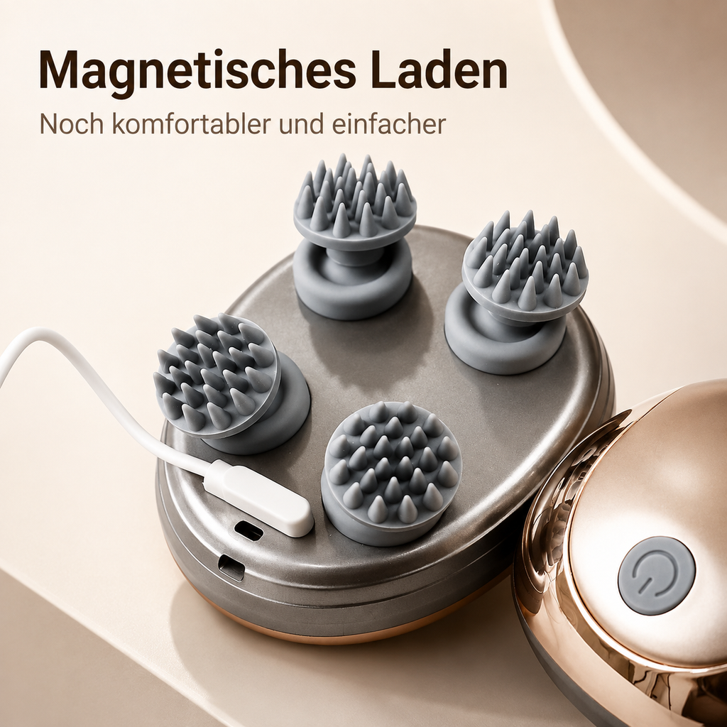 Kopfhautmassagegerät mit magnetischer Ladefunktion.
