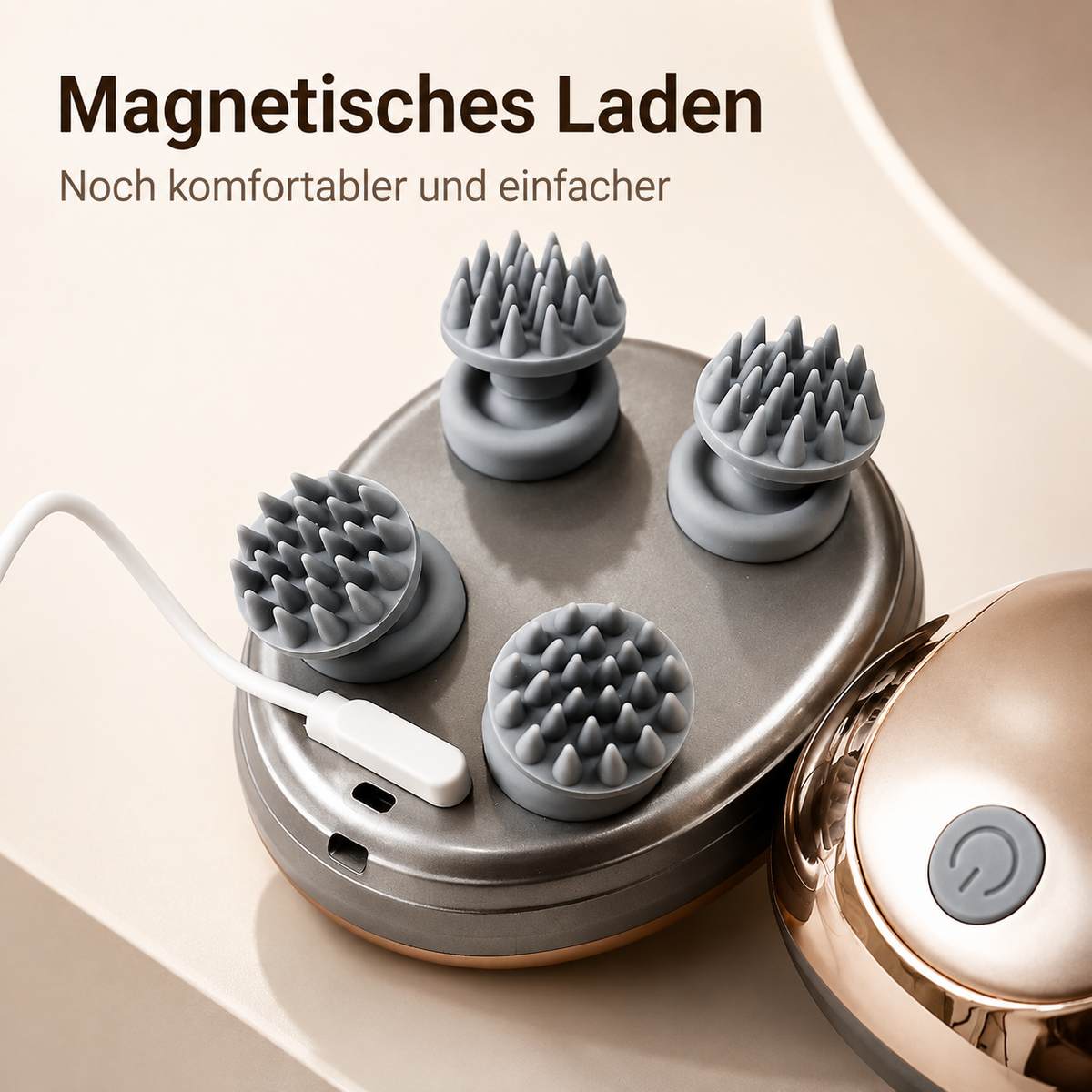 Kopfhautmassagegerät mit magnetischer Ladefunktion.
