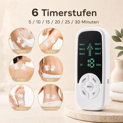 Massagegerät mit sechs Timerstufen.
