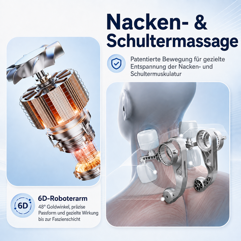 Nackenmassagegerät mit 6D-Massagetechnik.
