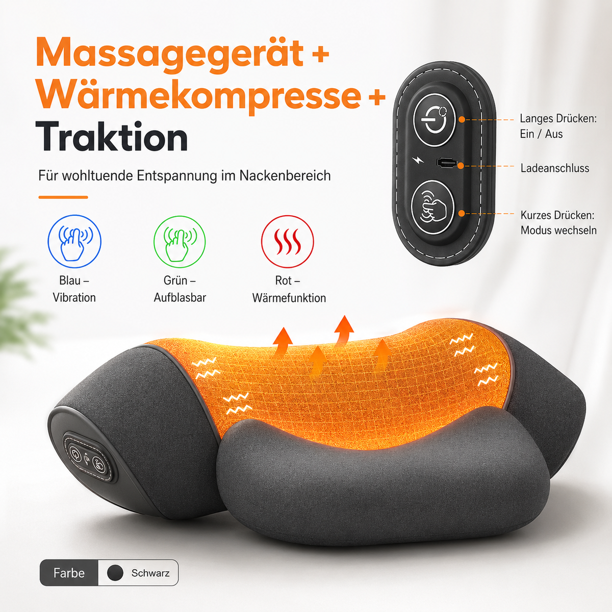 Nackenmassagegerät mit verschiedenen Modi.
