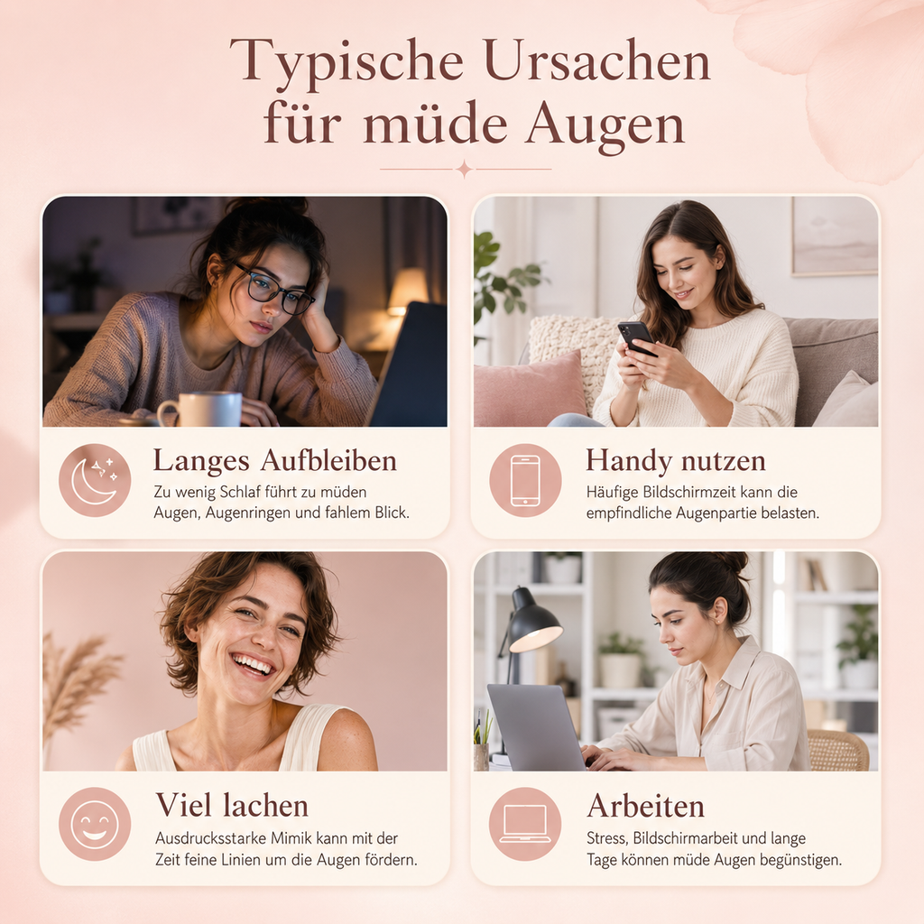 Typische Ursachen für müde Augen.
